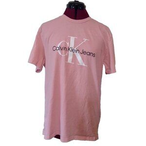 Calvin Klein Jeans Women's Large T-Shirt Pink Graphic Logo Short Sleeve L CK